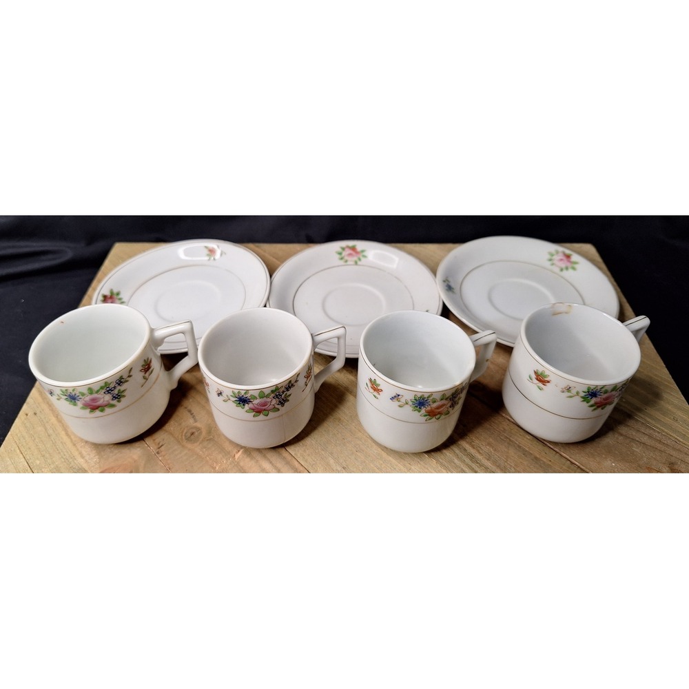 Vintage Made in Occupied Japan Floral Tea Cup and Saucer Set 7 Piece Porcelain